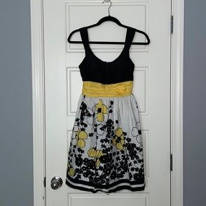 Black, white, yellow floral dress
